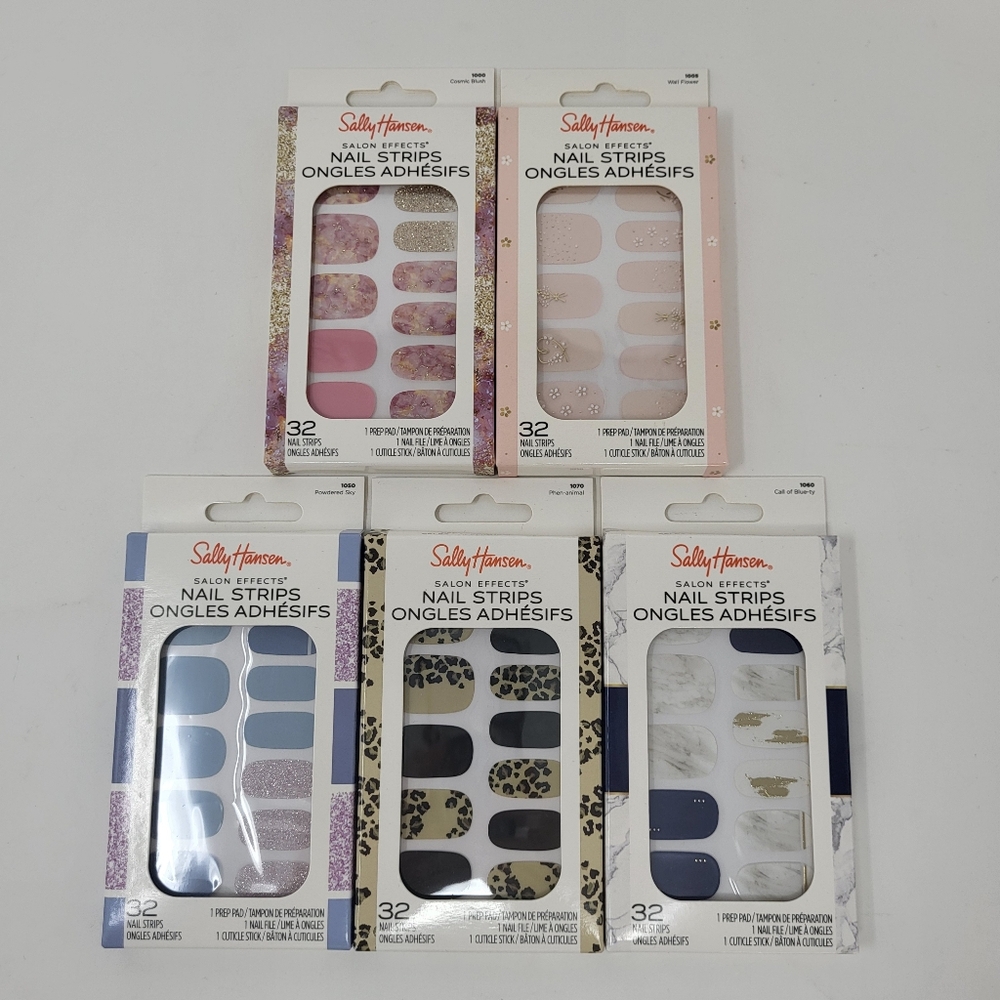 Lot Of 5 Sally Hansen Salon Effects‎ Nail Strips 32 Strips Per Pack Manicure